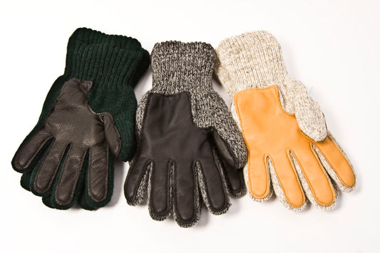 Lined Rag Wool Gloves with Leather Palms